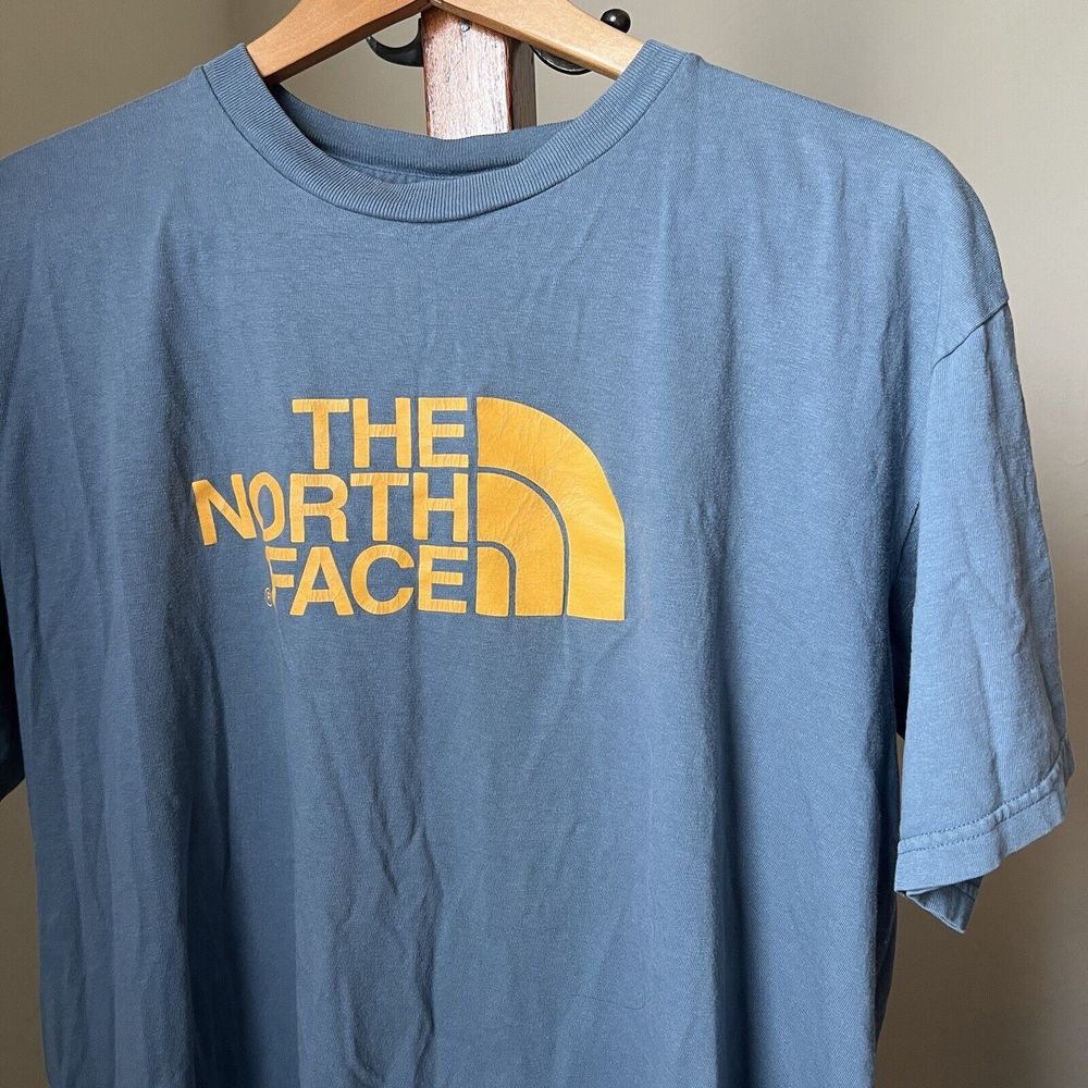 The North Face T-Shirt Men's Half Dome Short Sleeve Blue Yellow Cotton Sz Medium